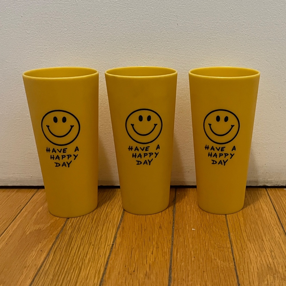Classic 1970’s vintage Yellow Smiley Face Tumblers